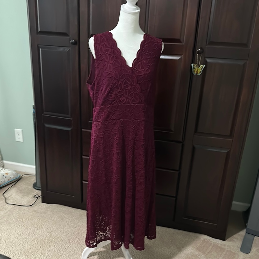 Dressbarn Burgundy Midi Dress with Elegant Lace